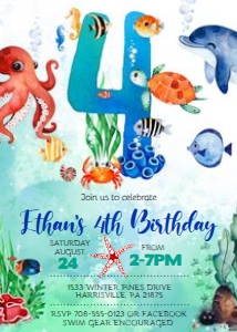 KID12 - Under the Sea 4th Birthday: KID12 - Under the Sea Invitation