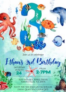 KID12 - Under the Sea 3rd Birthday: KID12 - Under the Sea Invitation