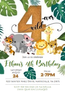 KID08 - Jungle 4th Birthday: KID08 - Jungle Invitation