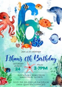KID12 - Under the Sea 6th Birthday: KID12 - Under the Sea Invitation