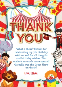 KID07TY - Circus Thank You Card design preview