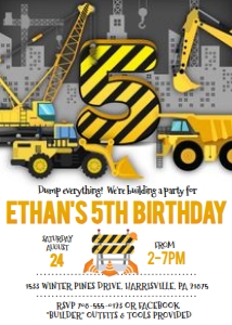 KID34 - Construction 5th Birthday: KID34 - Construction Invitation