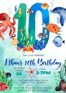 KID12 - Under the Sea 10th Birthday: KID12 - Under the Sea Invitation