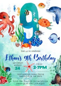 KID12 - Under the Sea 9th Birthday: KID12 - Under the Sea Invitation