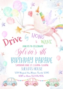 09. Birthday Parade unicorn invitation. design preview