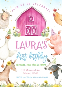 08.d.#1 Farm Birthday Invitation: 08.L.Farm invite