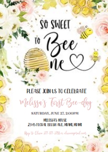 BEE#ONE#2pink# Birthday invitation design preview
