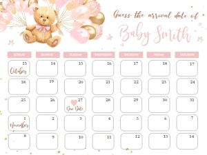 BEAR GIRL Due date calendar 24x18 design preview