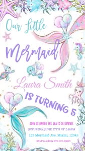 EVITE Mermaid birthday, party, invitation design preview