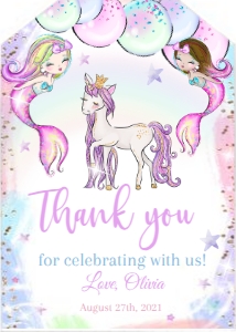 MERMAID UNICORN#CC thank you tag: MERMAID UNICORN SET #CC invitation