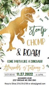 EVITE DINO T REX invitation5 x 7 in: EVITE DINO T REX invitation5 x 7 in