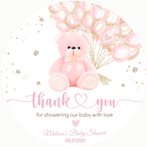 VAL BEAR PINK GIRL round#babyshower#2.2 x 2.2 in design preview