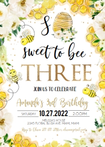 BEE THREE Birthday invitation * design preview