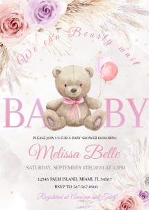 BEAR LAVEN PINK invitation design preview