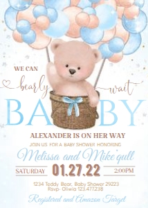 BB3 Bear Boy PRN Baby  shower design preview