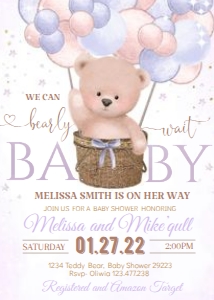 BB3 GIRL PURPL BEAR Baby shower design preview