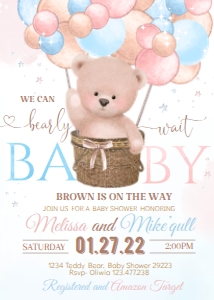 BB3 Gender Bear baby shower invitation design preview