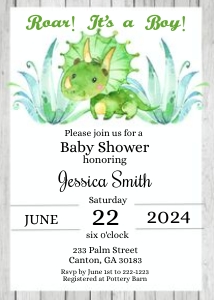 Dinosaur Baby Showr Invitation design preview
