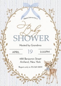 Vintage Deer Blue Bow Baby Shower Invitation: Vintage Deer Blue Baby Shower Invitation Suite