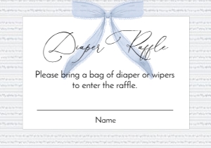 Vintage Deer Blue bow Diaper Raffle Card Girl: Vintage Deer Blue Baby Shower Invitation Suite