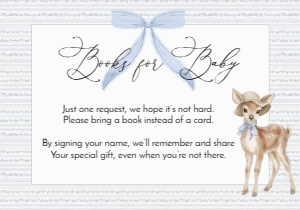 Vintage Deer Blue Bow Books for Baby Card: Vintage Deer Blue Baby Shower Invitation Suite