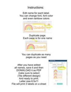 instructions desk labels: RAINBOW DESK TAGS