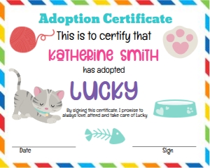 cat adoption certificate design preview
