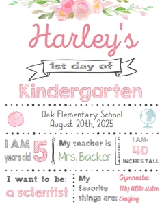 Back to School - Pink floral - White Board design preview