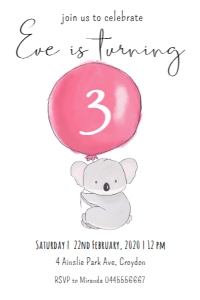 Koala with Pink Balloon Invitation design preview