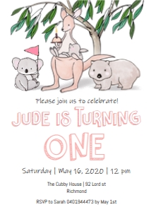 Pink Australian Animals Invitation design preview