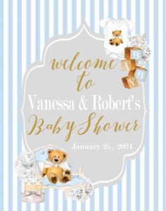 Teddy Bear Blue Welcome Sign 11x14: 611288258
