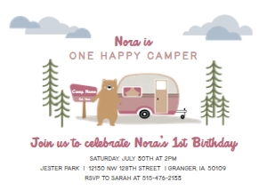 one happy camper invite PINK- 5x7 design preview