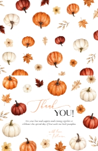 073PU - pumpkin  thank you card TENT- 5.5x4.25: 073PU - pumpkin baby shower bundle
