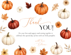 073PU - pumpkin  thank you card FLAT - 5.5x4.25: 073PU - pumpkin baby shower bundle