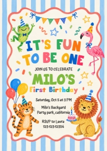 025ONE - fun to be one stripes birthday invitation - 5x7: 025ONE - fun to be one stripes birthday invitation