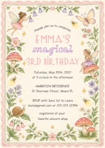 032FA - fairy birthday invitation - 5x7: 032FA - fairy birthday invitation