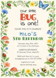 032BU - bug birthday invitation- 5x7: 032BU - bug birthday invitation