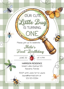 101LB - green love bug green birthday invitation - 5x7: 101LB - green love bug green birthday invitation