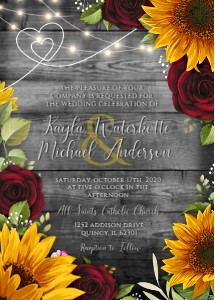 Sunflower Burgundy Roses Grey Bkg: Sunflower Burgundy Roses Grey Invite