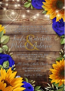 Blue Roses and Sunflower invite Rsvp design preview