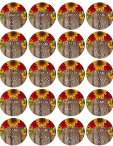 Editable Sunflower and Roses 2 inch circles design preview
