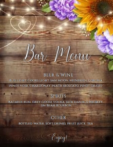 Sunflower Peonies Bar Menu Sign design preview