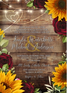 Burgundy Roses Sunflower Wedding invite & rsvp design preview