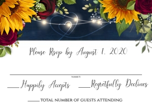 Sunflower Burgundy Rose Navy Wood RSVP: Sunflower Burg Roses BLue Wood Invite Rsvp