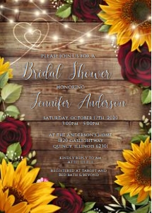 Sunflower Burgundy Rose Bridal Shower Invite: Burgundy Rose Sunflower Bridal Shower Invitation