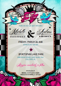 rOCKABILLY wEDDING inVITE - pINK rOSES VERSION design preview