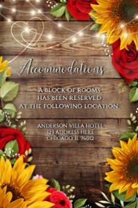 Rustic Wood Sunflower & Roses INfor Card 4x6 design preview