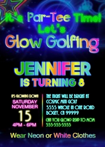 GF3 5x7 Glow Golf Invitation design preview