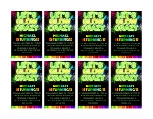 GLOW04b 2.2" x 3.4" VIP INVITE on 8.5"x11" SHEET: GLOW04A VIP INVITE LANYARD