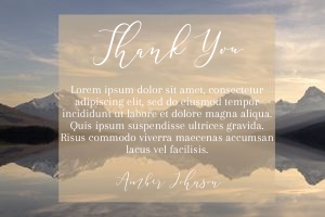 Peaceful Mountain Lake Thank You Card design preview